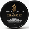 Beard butter container labeled 'Bald Tobacconist' on a white background