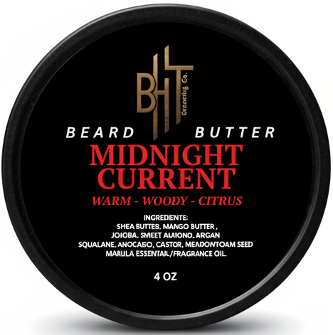 Beard Butter container labeled 'Midnight Current' on a white background