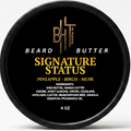 Beard butter container with 'Signature Status' branding on a white background