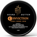 Beard butter container with branding and product name on a white background